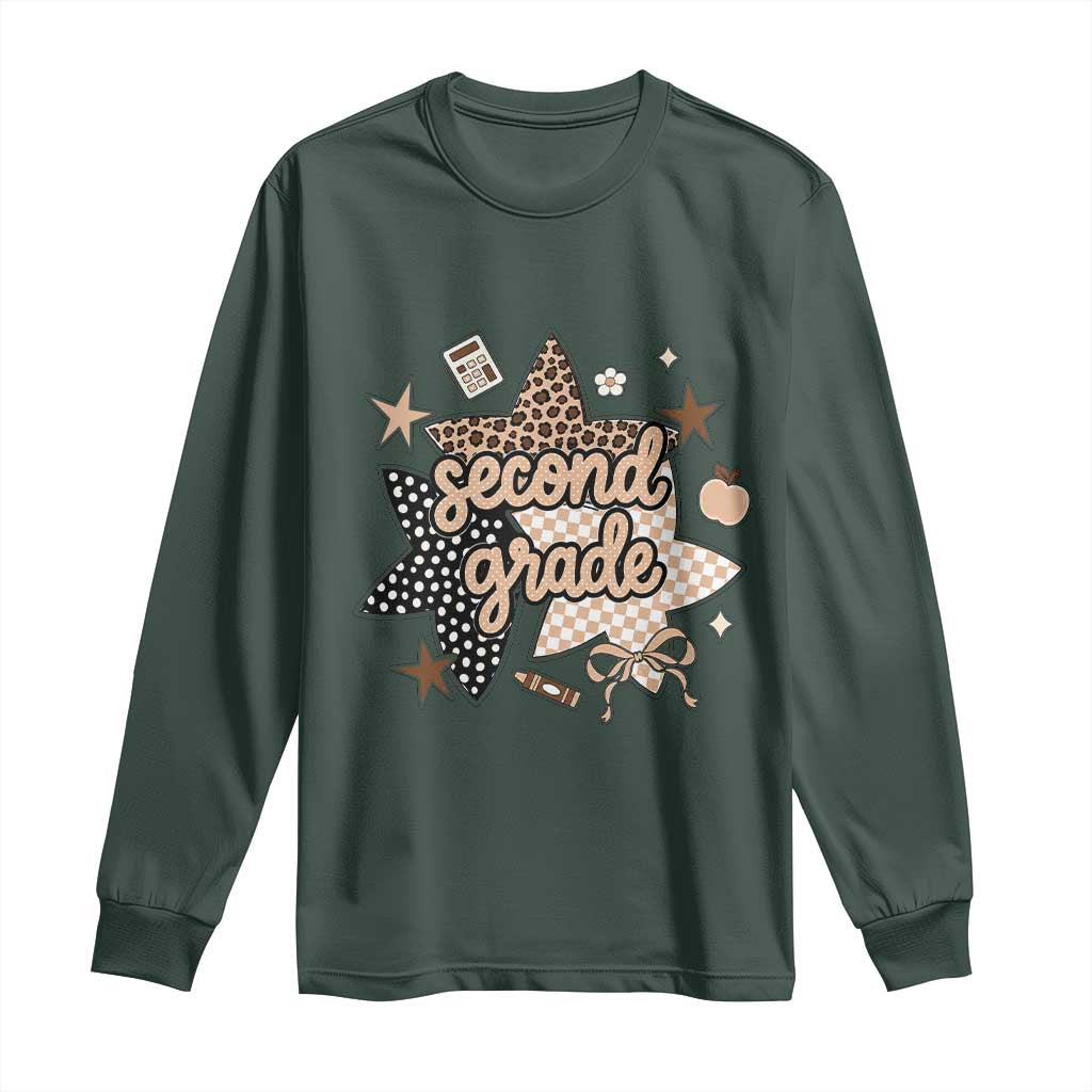 Second Grade Leopard Checkered Star Coquette Long Sleeve Shirt Cute 2nd Grade Girl Back to School Gift