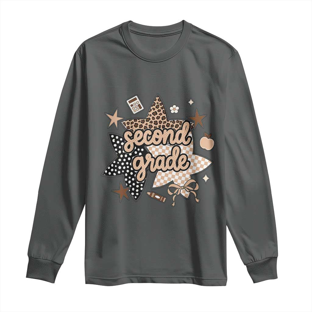 Second Grade Leopard Checkered Star Coquette Long Sleeve Shirt Cute 2nd Grade Girl Back to School Gift