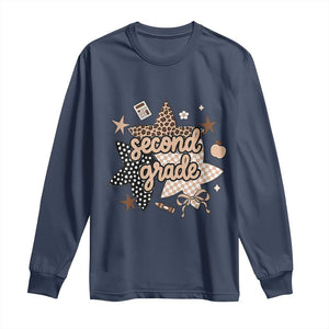 Second Grade Leopard Checkered Star Coquette Long Sleeve Shirt Cute 2nd Grade Girl Back to School Gift