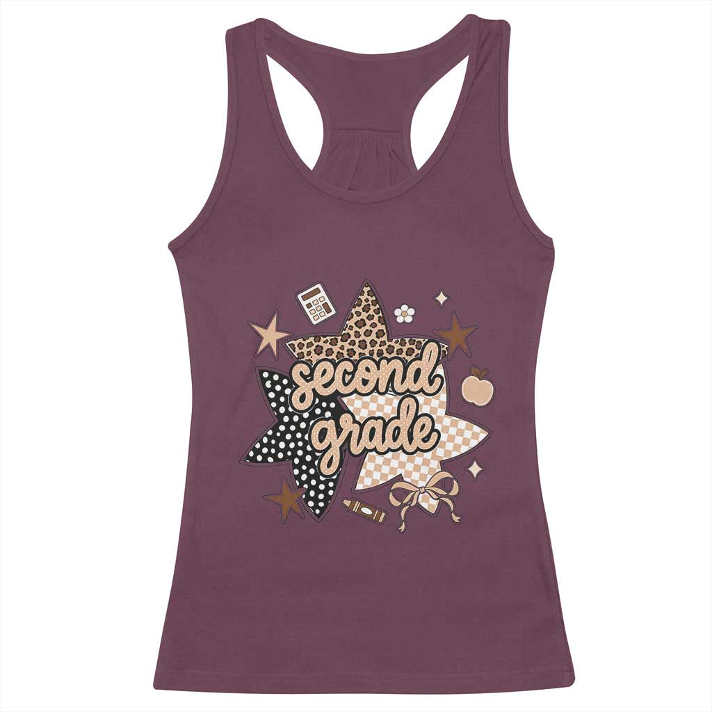 Second Grade Leopard Checkered Star Coquette Racerback Tank Top Cute 2nd Grade Girl Back to School Gift