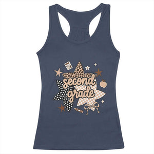 Second Grade Leopard Checkered Star Coquette Racerback Tank Top Cute 2nd Grade Girl Back to School Gift
