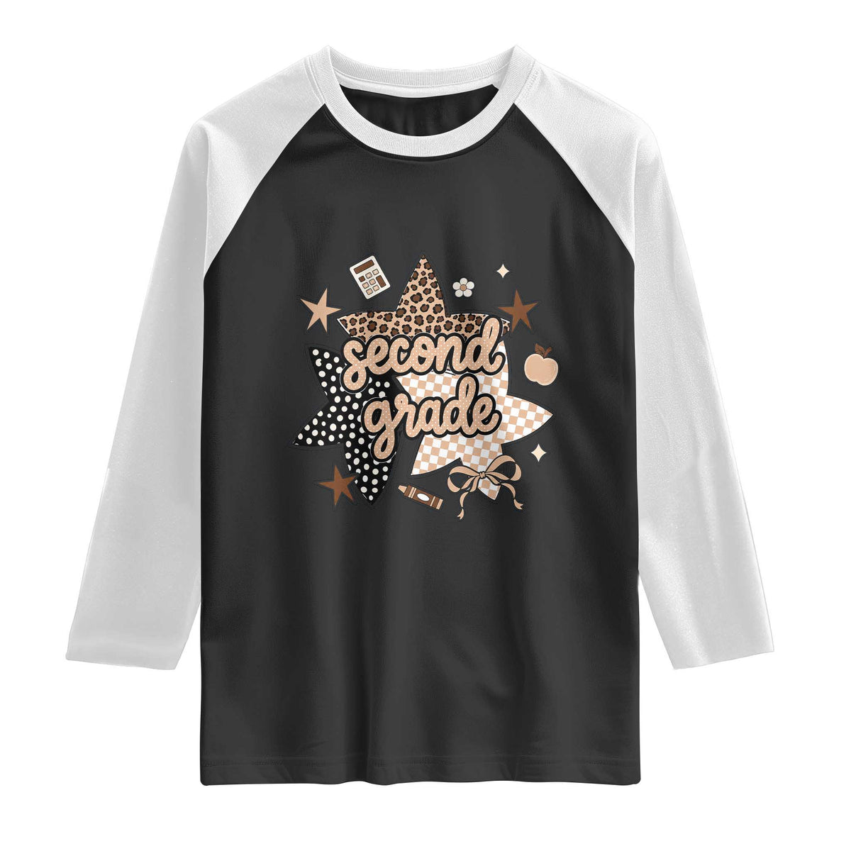 Second Grade Leopard Checkered Star Coquette Raglan Shirt Cute 2nd Grade Girl Back to School Gift