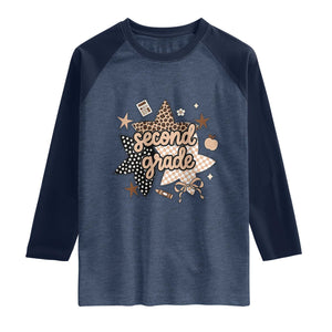 Second Grade Leopard Checkered Star Coquette Raglan Shirt Cute 2nd Grade Girl Back to School Gift