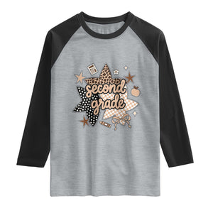 Second Grade Leopard Checkered Star Coquette Raglan Shirt Cute 2nd Grade Girl Back to School Gift