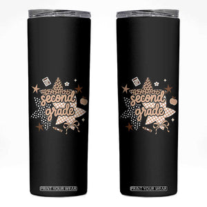 Second Grade Leopard Checkered Star Coquette Skinny Tumbler Cute 2nd Grade Girl Back to School Gift