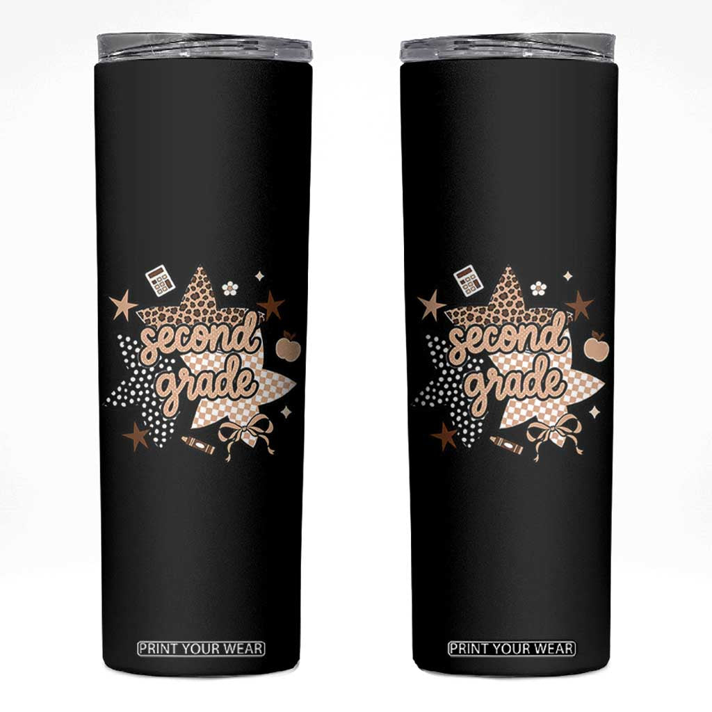Second Grade Leopard Checkered Star Coquette Skinny Tumbler Cute 2nd Grade Girl Back to School Gift TS02 Black Print Your Wear