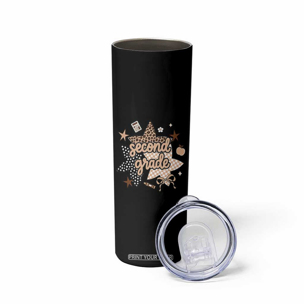 Second Grade Leopard Checkered Star Coquette Skinny Tumbler Cute 2nd Grade Girl Back to School Gift