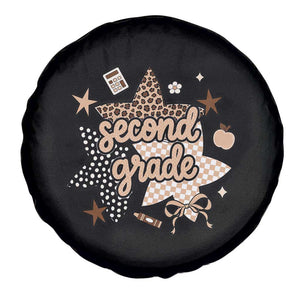 Second Grade Leopard Checkered Star Coquette Spare Tire Cover Cute 2nd Grade Girl Back to School Gift