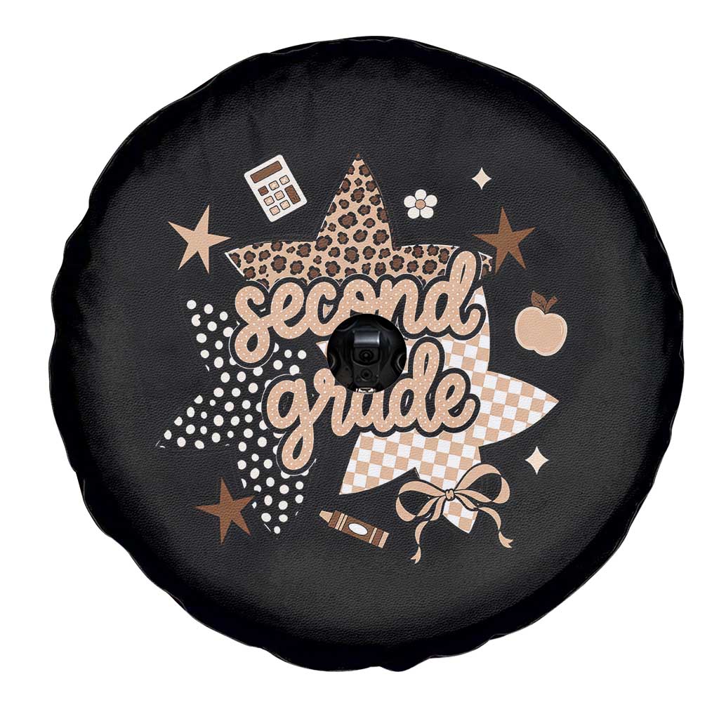 Second Grade Leopard Checkered Star Coquette Spare Tire Cover Cute 2nd Grade Girl Back to School Gift