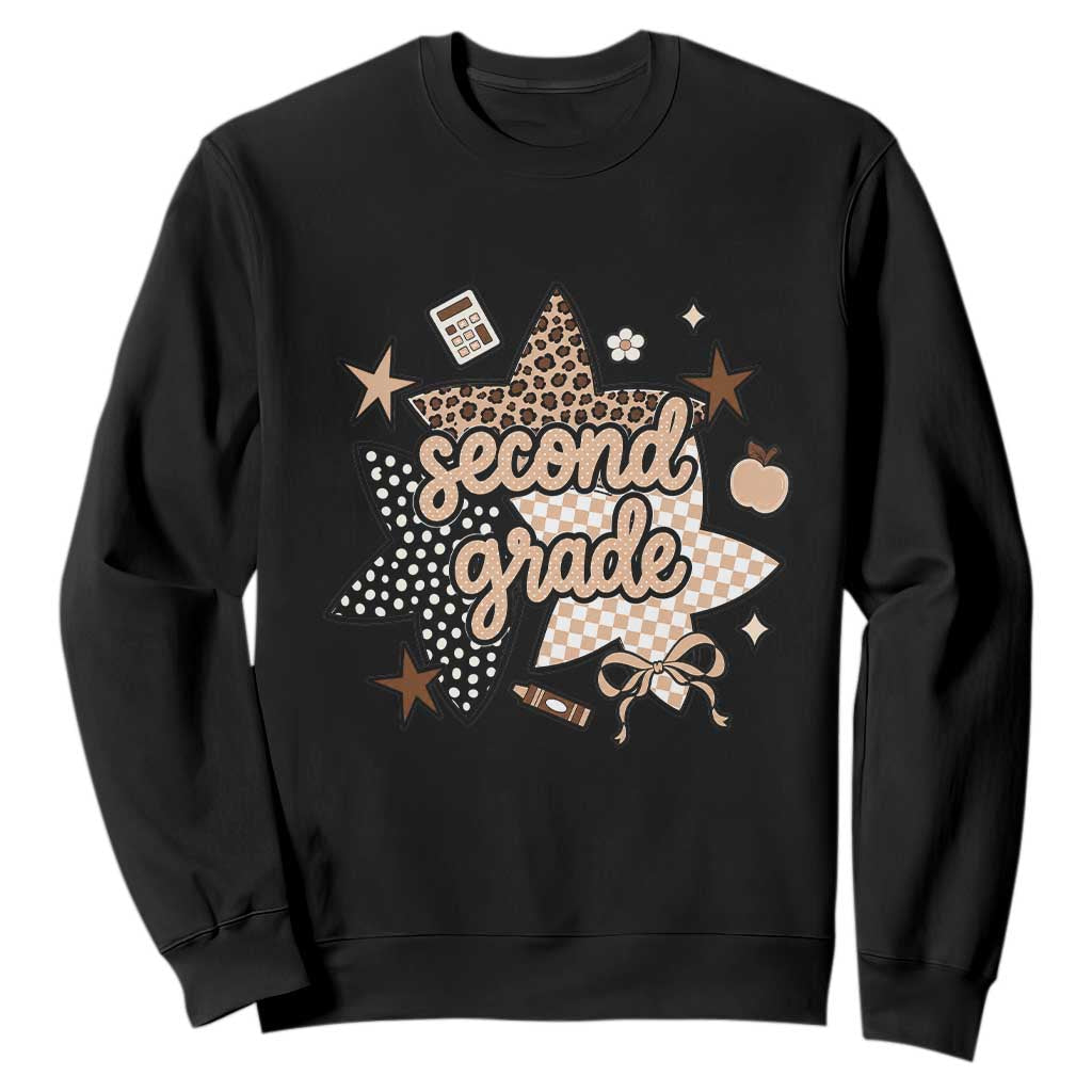 Second Grade Leopard Checkered Star Coquette Sweatshirt Cute 2nd Grade Girl Back to School Gift TS02 Black Print Your Wear