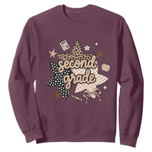 Second Grade Leopard Checkered Star Coquette Sweatshirt Cute 2nd Grade Girl Back to School Gift