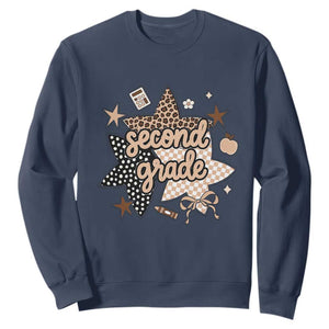 Second Grade Leopard Checkered Star Coquette Sweatshirt Cute 2nd Grade Girl Back to School Gift