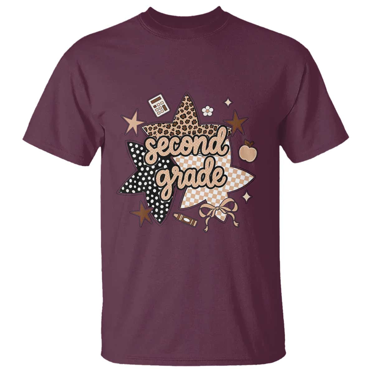 Second Grade Leopard Checkered Star Coquette T Shirt Cute 2nd Grade Girl Back to School Gift