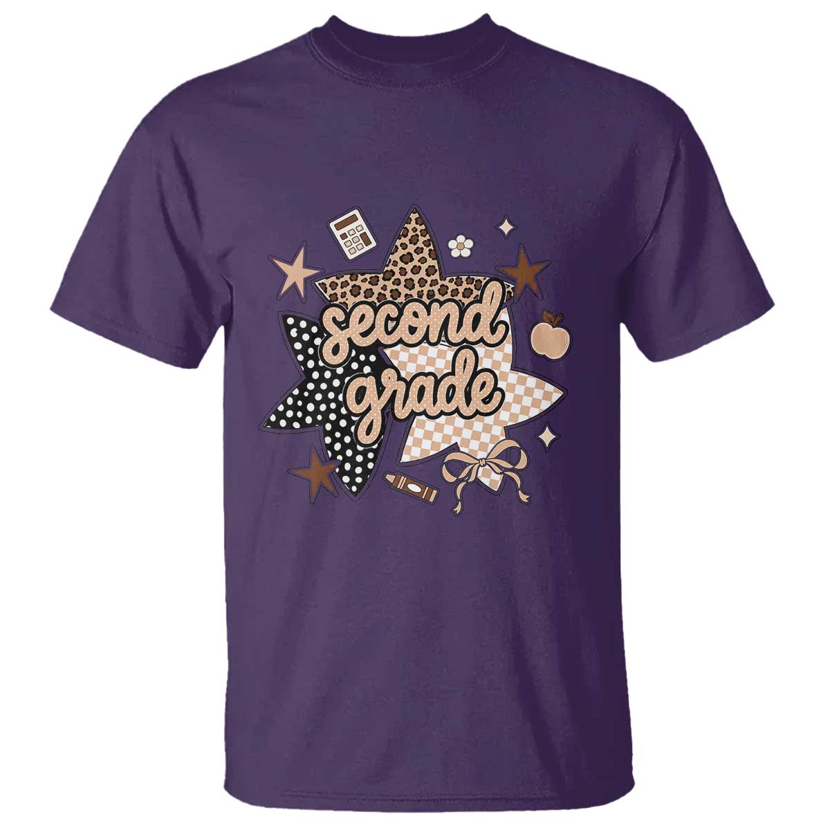 Second Grade Leopard Checkered Star Coquette T Shirt Cute 2nd Grade Girl Back to School Gift