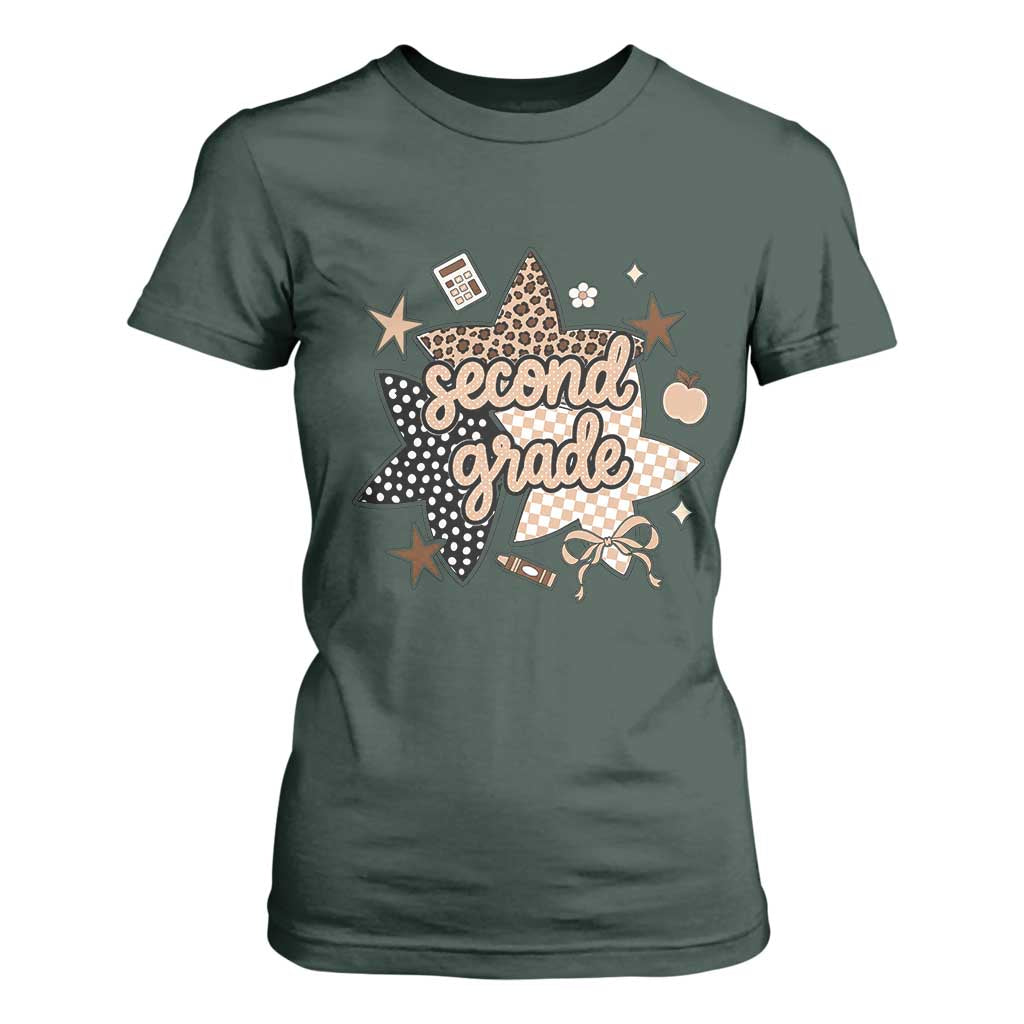 Second Grade Leopard Checkered Star Coquette T Shirt For Women Cute 2nd Grade Girl Back to School Gift