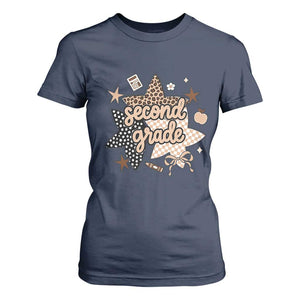 Second Grade Leopard Checkered Star Coquette T Shirt For Women Cute 2nd Grade Girl Back to School Gift