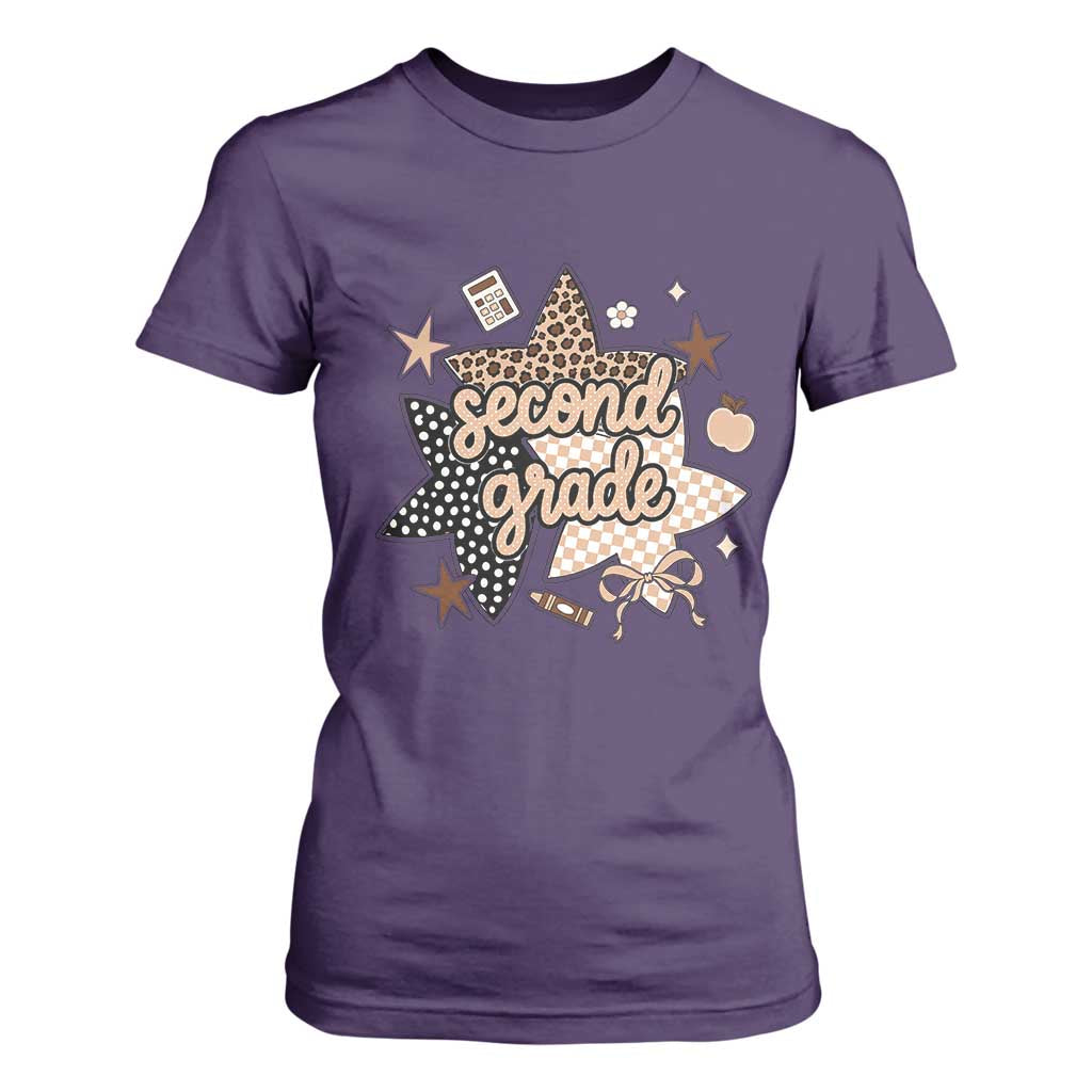 Second Grade Leopard Checkered Star Coquette T Shirt For Women Cute 2nd Grade Girl Back to School Gift