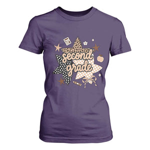 Second Grade Leopard Checkered Star Coquette T Shirt For Women Cute 2nd Grade Girl Back to School Gift