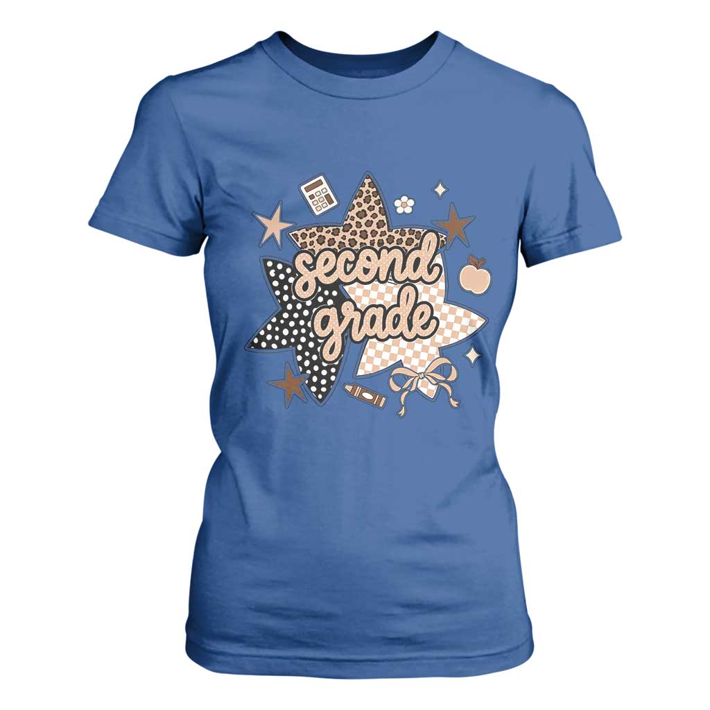 Second Grade Leopard Checkered Star Coquette T Shirt For Women Cute 2nd Grade Girl Back to School Gift