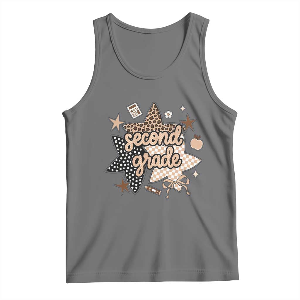 Second Grade Leopard Checkered Star Coquette Tank Top Cute 2nd Grade Girl Back to School Gift