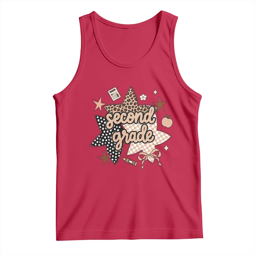 Second Grade Leopard Checkered Star Coquette Tank Top Cute 2nd Grade Girl Back to School Gift