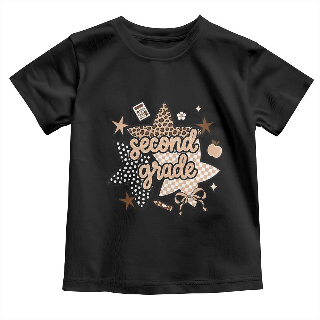 Second Grade Leopard Checkered Star Coquette Toddler T Shirt Cute 2nd Grade Girl Back to School Gift TS02 Black Print Your Wear