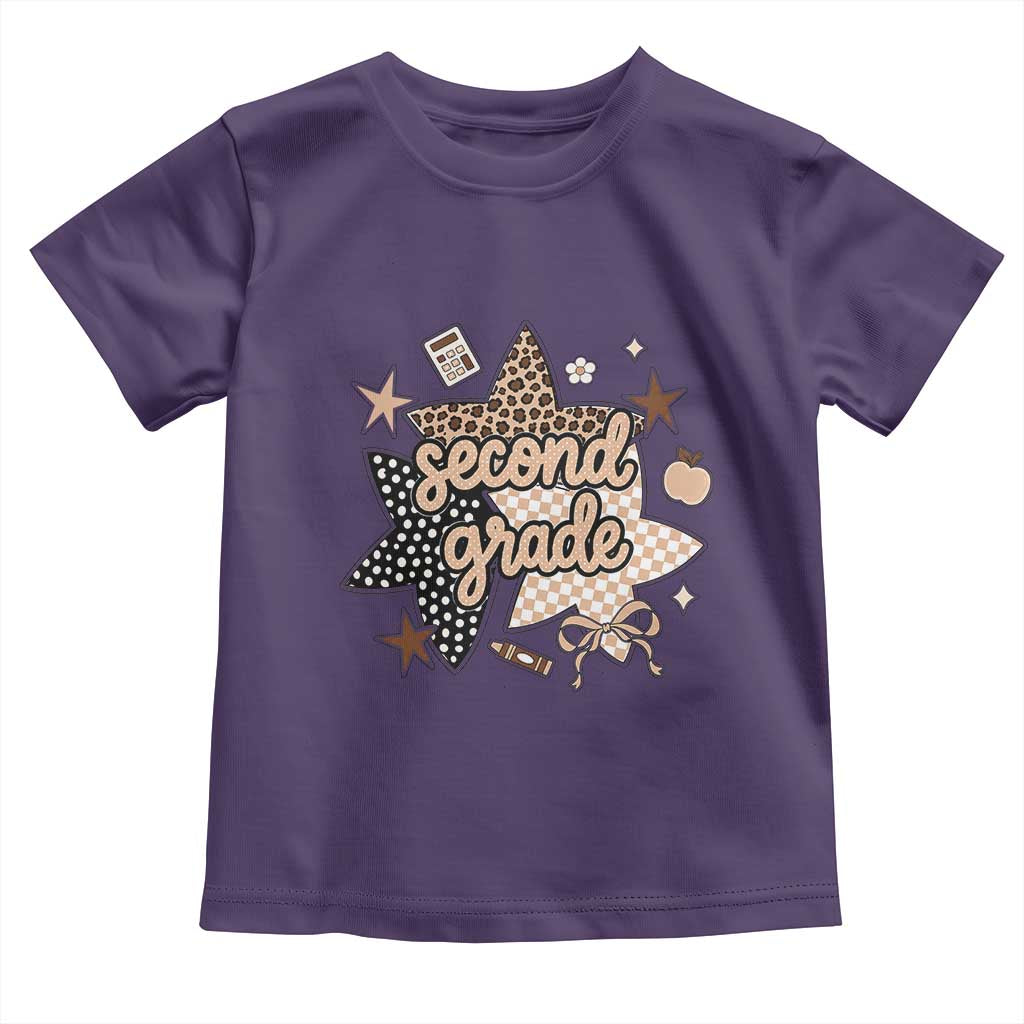 Second Grade Leopard Checkered Star Coquette Toddler T Shirt Cute 2nd Grade Girl Back to School Gift