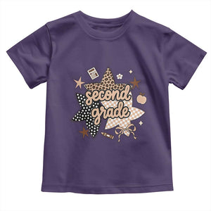 Second Grade Leopard Checkered Star Coquette Toddler T Shirt Cute 2nd Grade Girl Back to School Gift