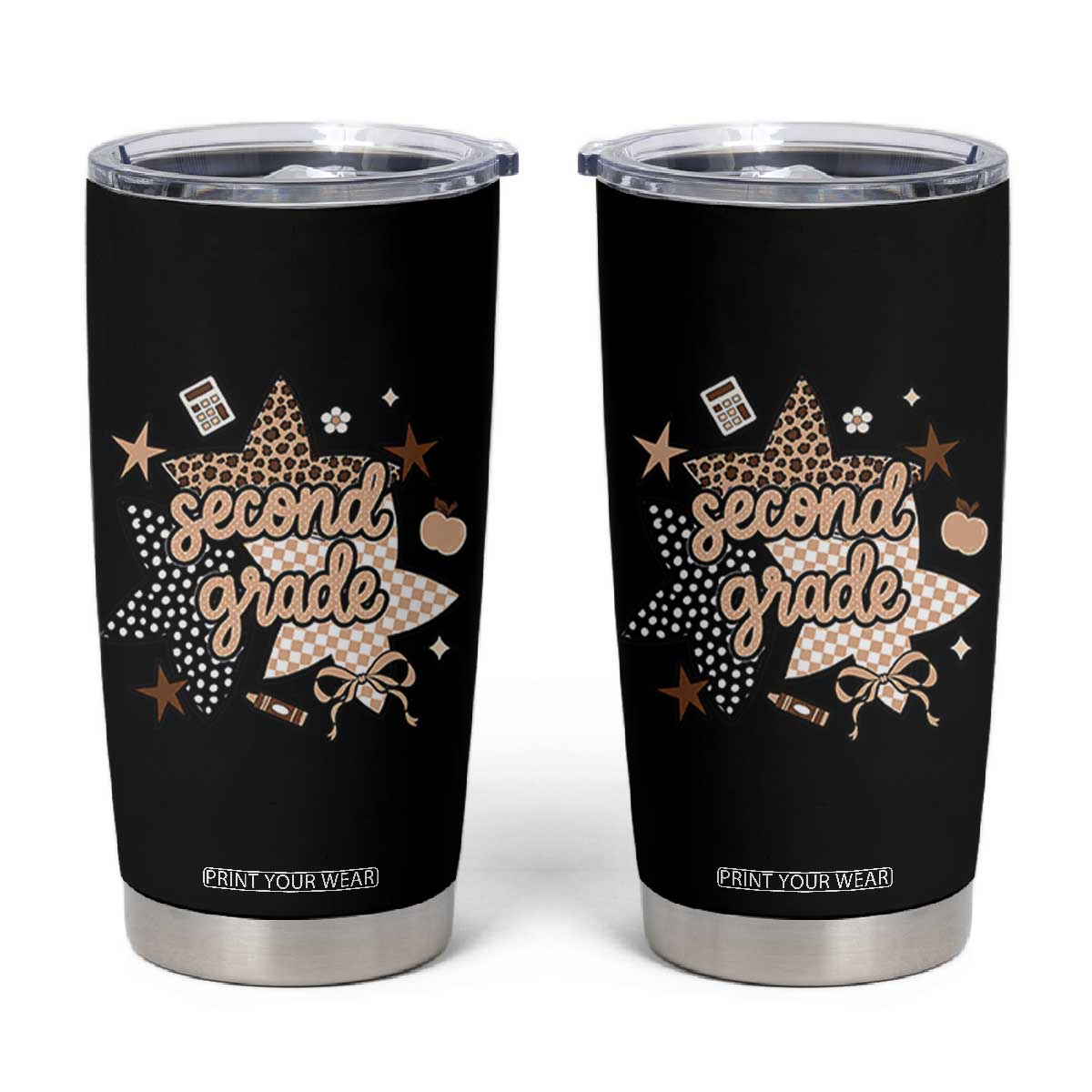Second Grade Leopard Checkered Star Coquette Tumbler Cup Cute 2nd Grade Girl Back to School Gift TS02 Black Print Your Wear
