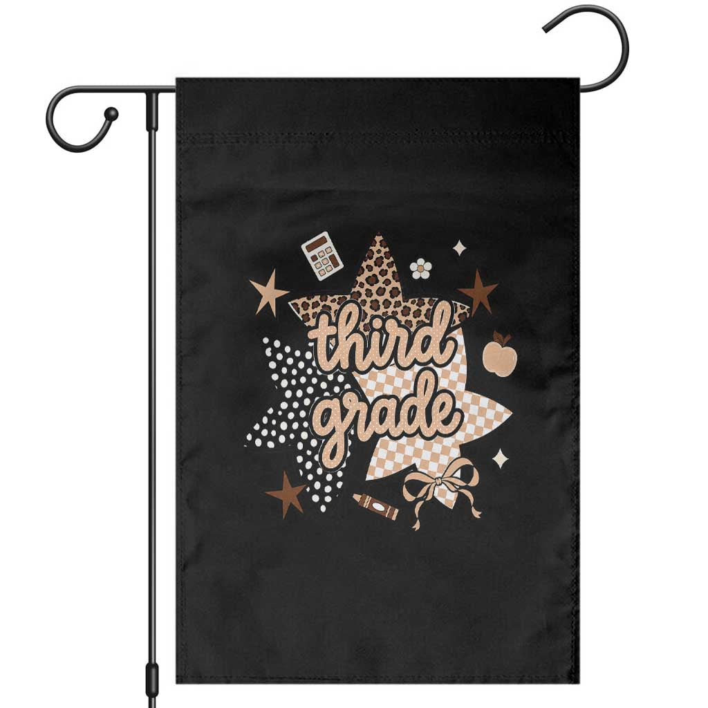 Third Grade Leopard Checkered Star Coquette Garden Flag Cute 3rd Grade Girl Back to School Gift TS02 Black Print Your Wear