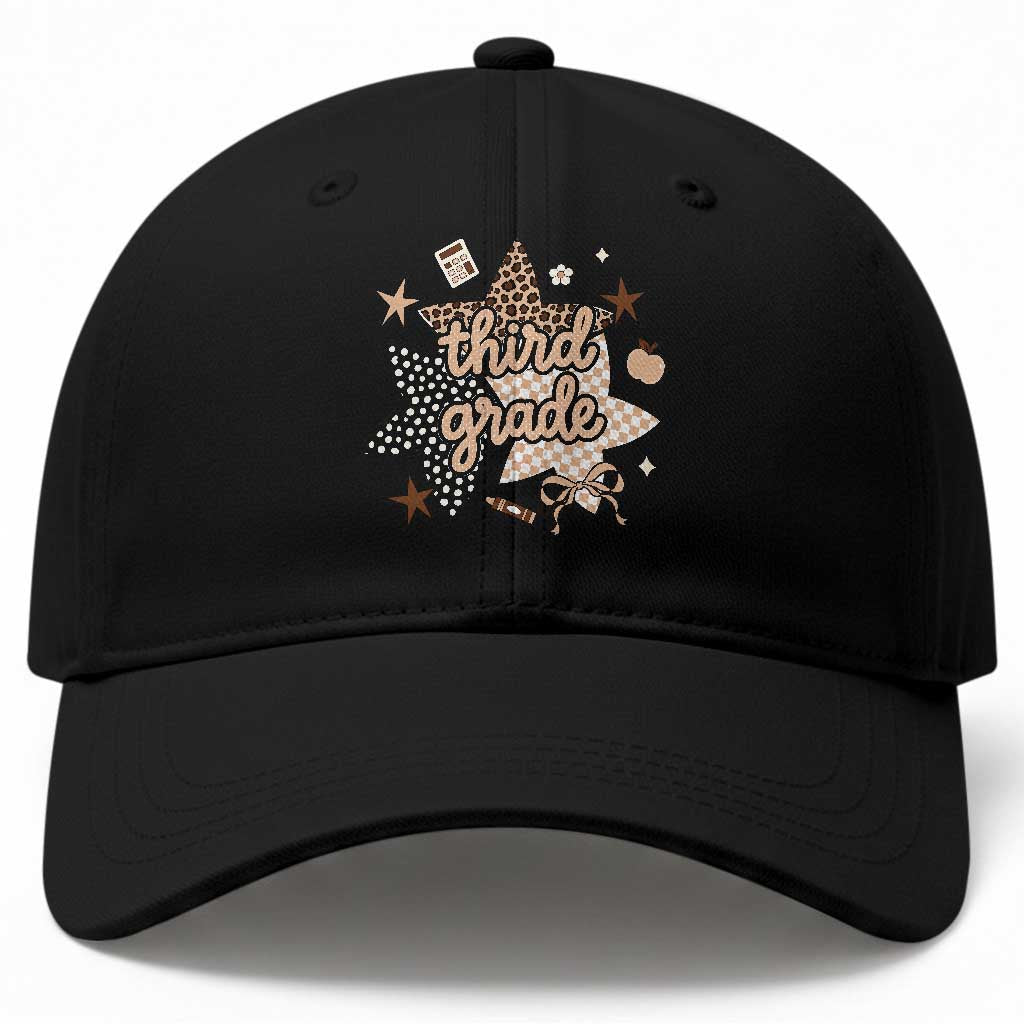 Third Grade Leopard Checkered Star Coquette Baseball Cap Cute 3rd Grade Girl Back to School Gift TS02 Print Your Wear