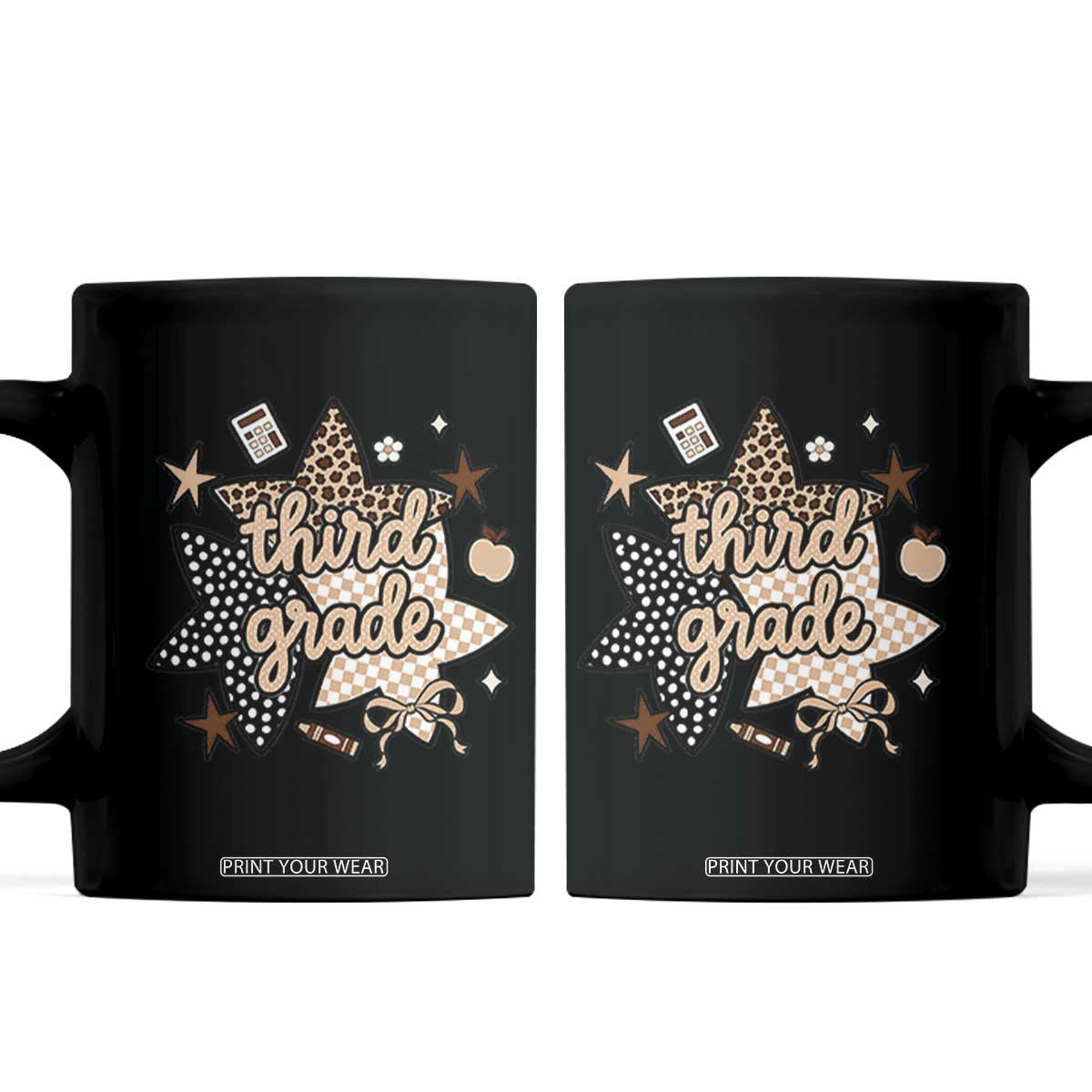 Third Grade Leopard Checkered Star Coquette Coffee Mug Cute 3rd Grade Girl Back to School Gift TS02 Black Print Your Wear
