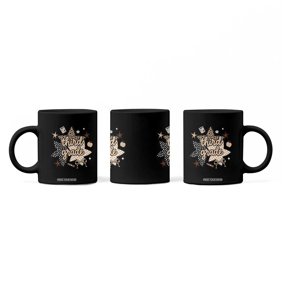 Third Grade Leopard Checkered Star Coquette Coffee Mug Cute 3rd Grade Girl Back to School Gift