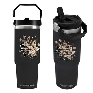 Third Grade Leopard Checkered Star Coquette Flip Straw Tumbler Cute 3rd Grade Girl Back to School Gift