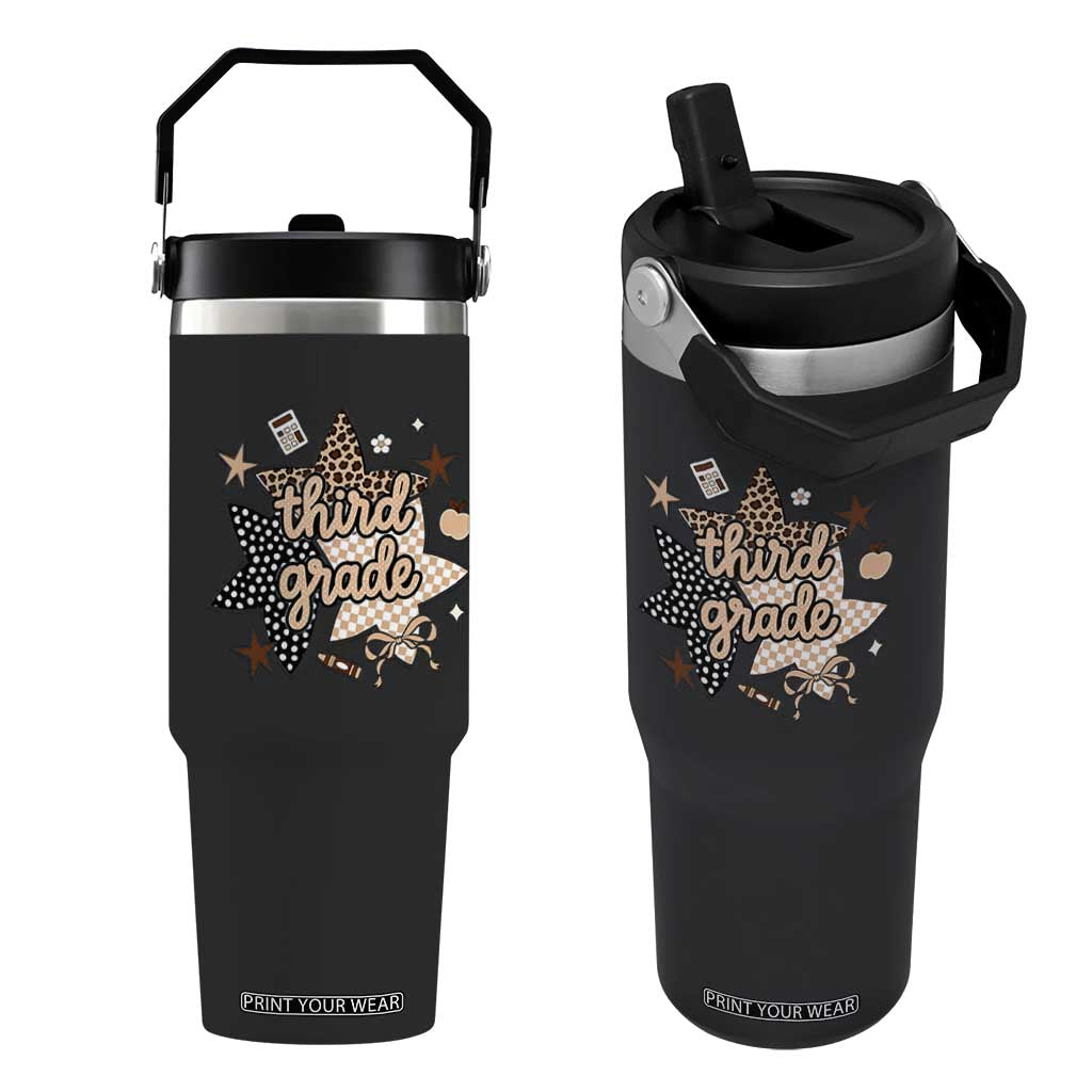 Third Grade Leopard Checkered Star Coquette Flip Straw Tumbler Cute 3rd Grade Girl Back to School Gift TS02 One Size: 30 oz Black Print Your Wear