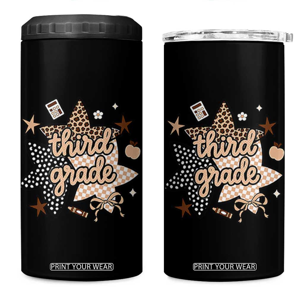 Third Grade Leopard Checkered Star Coquette 4 in 1 Can Cooler Tumbler Cute 3rd Grade Girl Back to School Gift