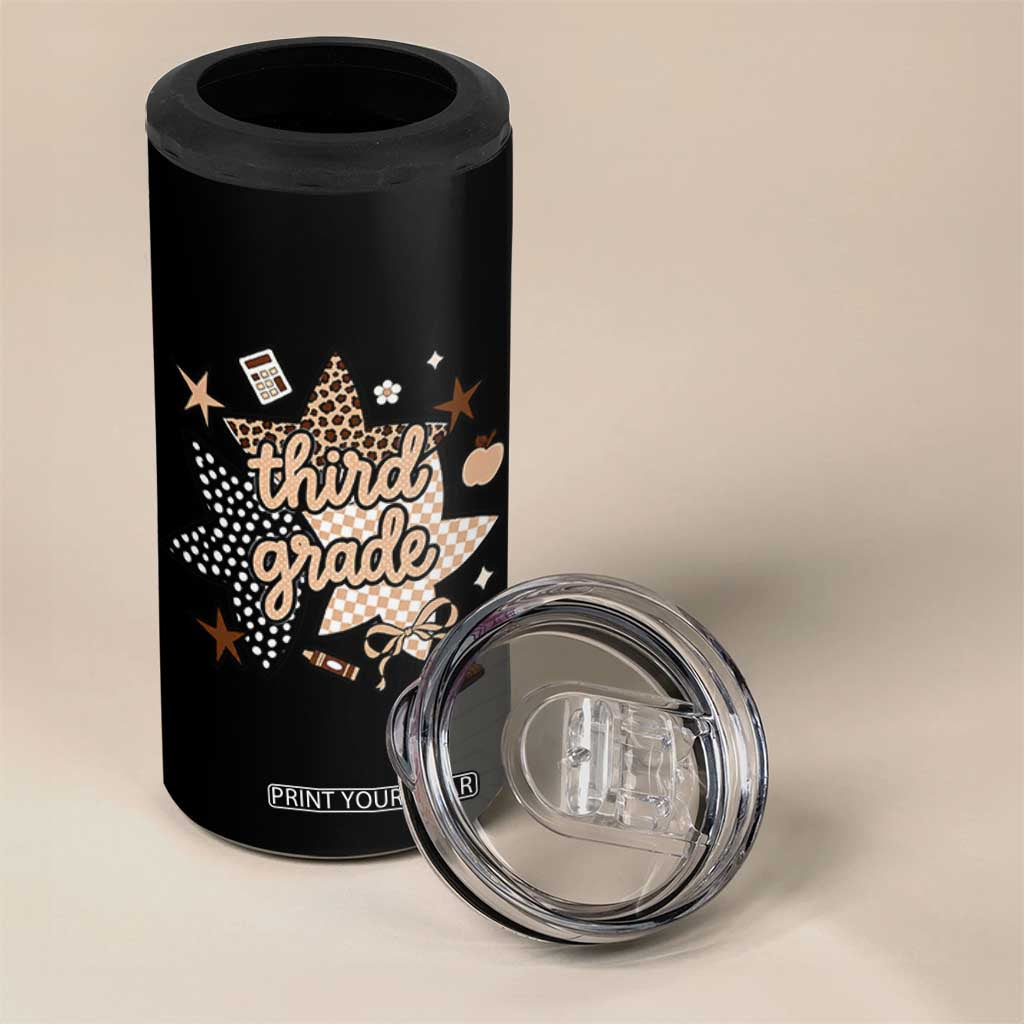 Third Grade Leopard Checkered Star Coquette 4 in 1 Can Cooler Tumbler Cute 3rd Grade Girl Back to School Gift