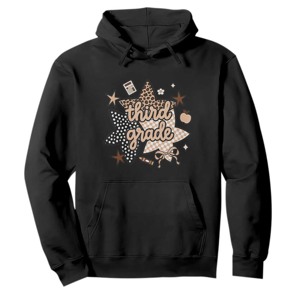 Third Grade Leopard Checkered Star Coquette Hoodie Cute 3rd Grade Girl Back to School Gift TS02 Black Print Your Wear