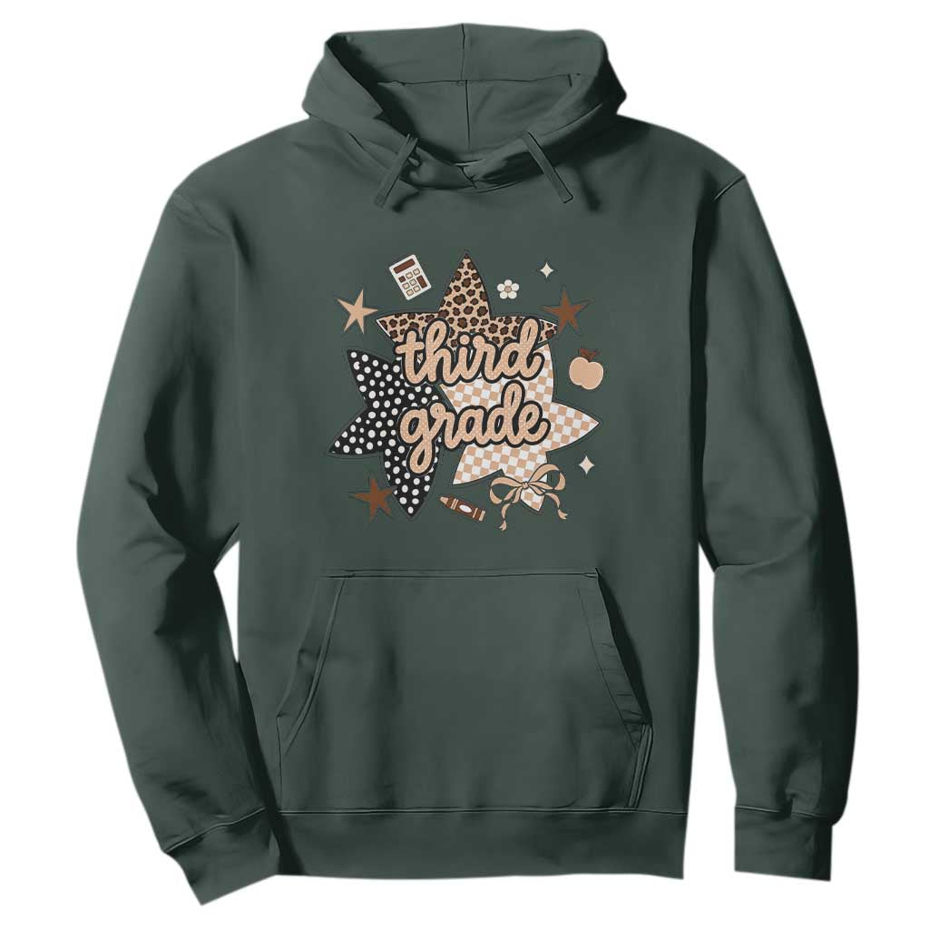 Third Grade Leopard Checkered Star Coquette Hoodie Cute 3rd Grade Girl Back to School Gift