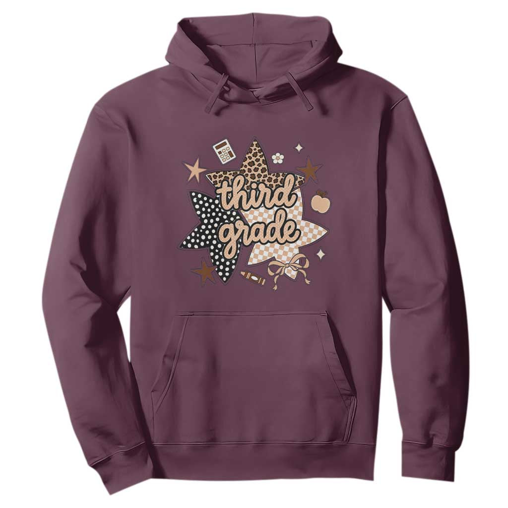 Third Grade Leopard Checkered Star Coquette Hoodie Cute 3rd Grade Girl Back to School Gift