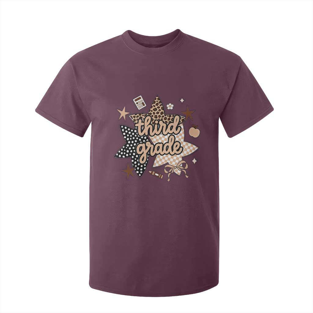 Third Grade Leopard Checkered Star Coquette T Shirt For Kid Cute 3rd Grade Girl Back to School Gift