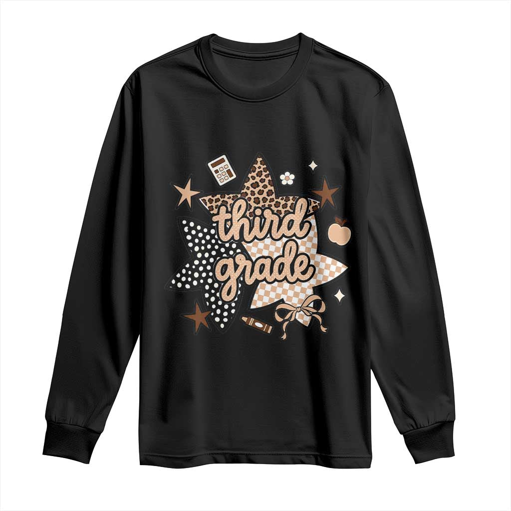 Third Grade Leopard Checkered Star Coquette Long Sleeve Shirt Cute 3rd Grade Girl Back to School Gift TS02 Black Print Your Wear