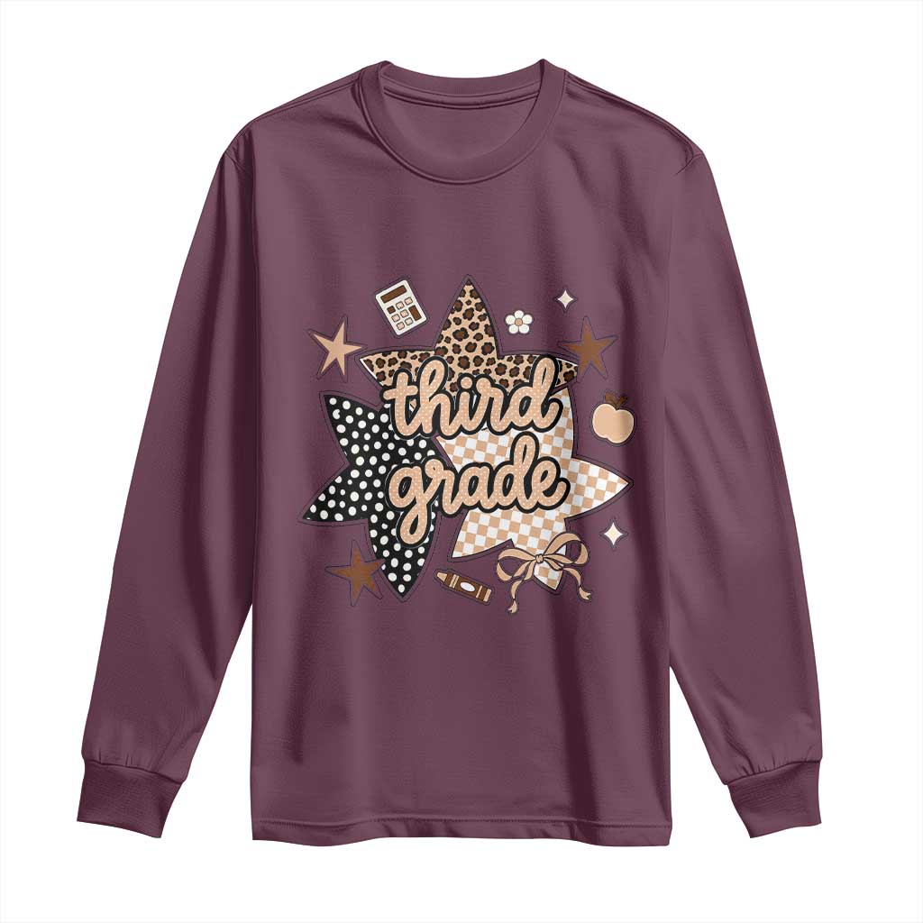 Third Grade Leopard Checkered Star Coquette Long Sleeve Shirt Cute 3rd Grade Girl Back to School Gift