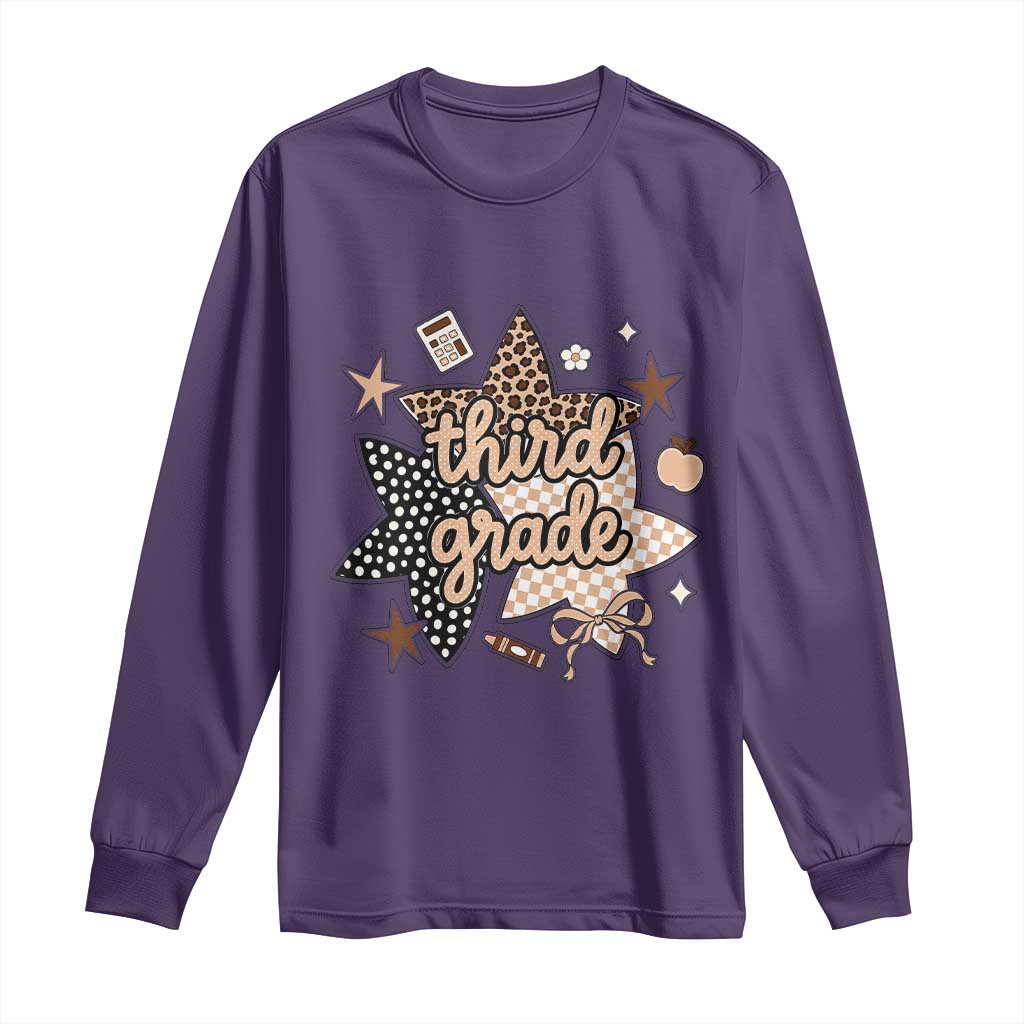 Third Grade Leopard Checkered Star Coquette Long Sleeve Shirt Cute 3rd Grade Girl Back to School Gift