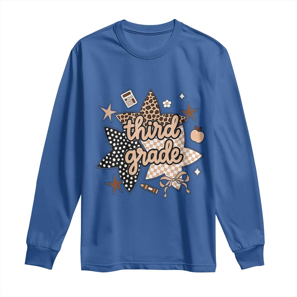 Third Grade Leopard Checkered Star Coquette Long Sleeve Shirt Cute 3rd Grade Girl Back to School Gift