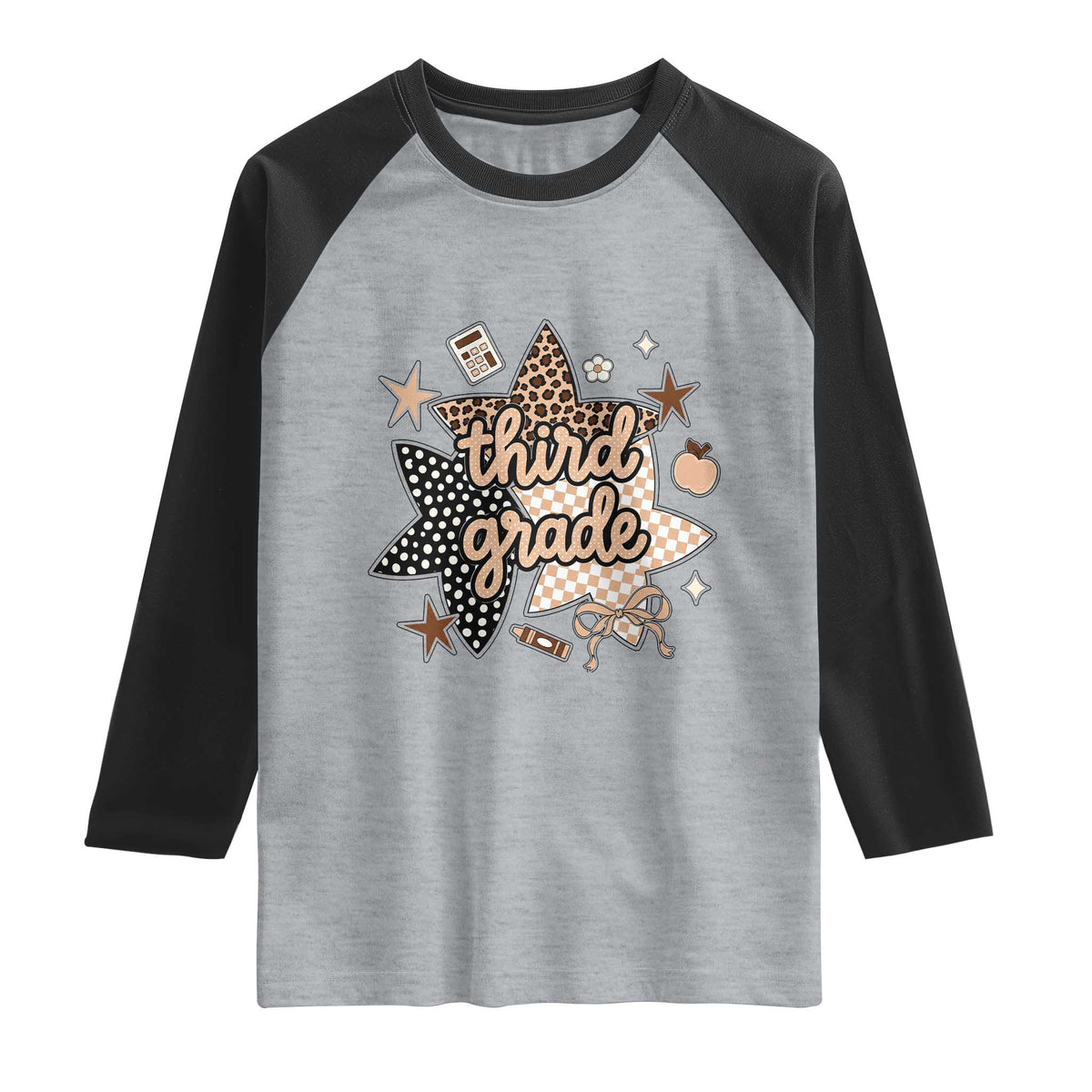Third Grade Leopard Checkered Star Coquette Raglan Shirt Cute 3rd Grade Girl Back to School Gift