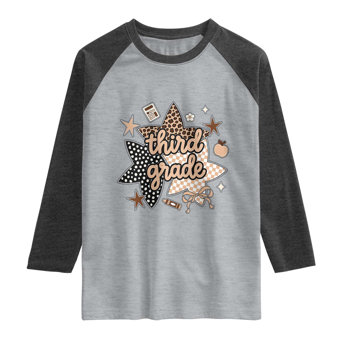 Third Grade Leopard Checkered Star Coquette Raglan Shirt Cute 3rd Grade Girl Back to School Gift