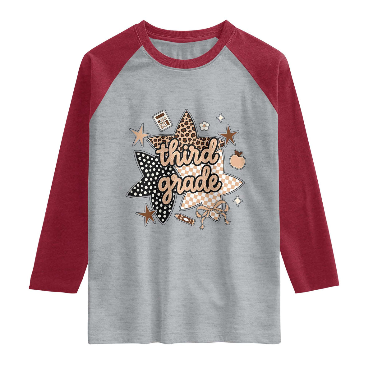 Third Grade Leopard Checkered Star Coquette Raglan Shirt Cute 3rd Grade Girl Back to School Gift