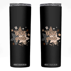 Third Grade Leopard Checkered Star Coquette Skinny Tumbler Cute 3rd Grade Girl Back to School Gift