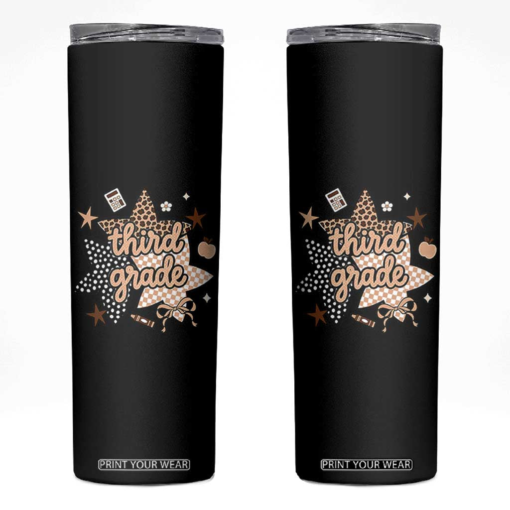 Third Grade Leopard Checkered Star Coquette Skinny Tumbler Cute 3rd Grade Girl Back to School Gift TS02 Black Print Your Wear